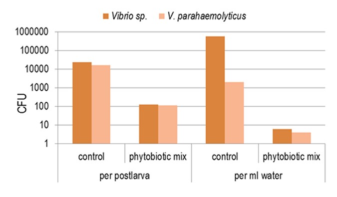 Fig 3. Reduction of Vibrio load by use of various plant extracts during transport. 