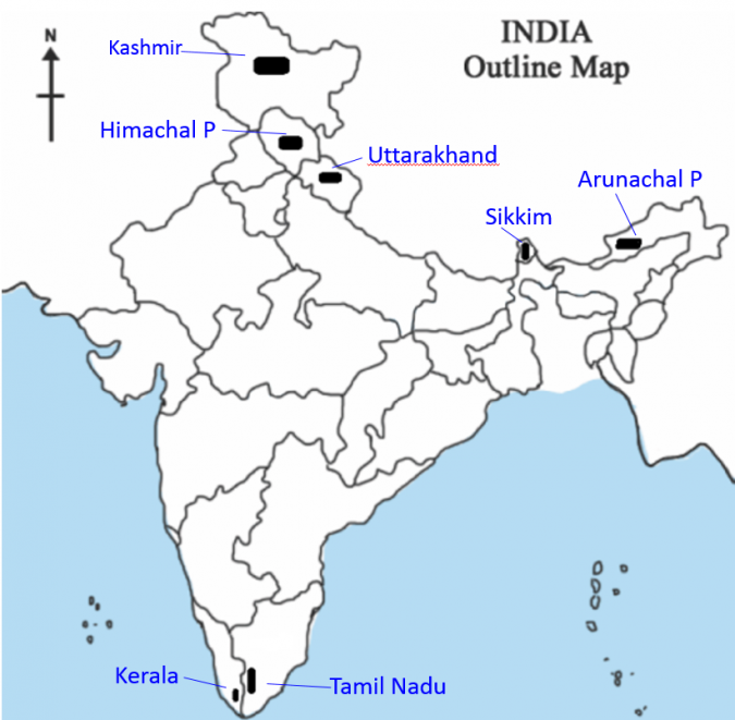 Indian states with existing trout production infrastructure.